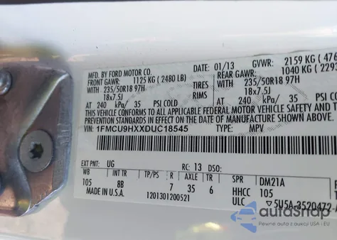 2013 Ford Escape Sel from USA, damaged, VIN 1FMCU9HXXDUC18545